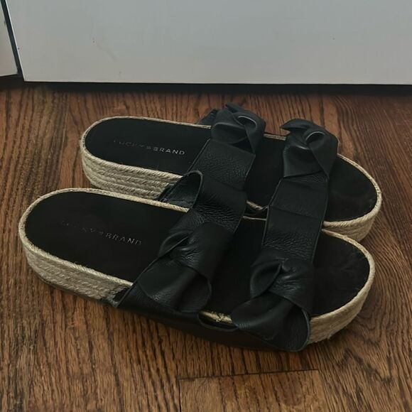 Lucky Brand Shoes - Lucky Brand Black Leather Espadrille Platform Sandals Size 10